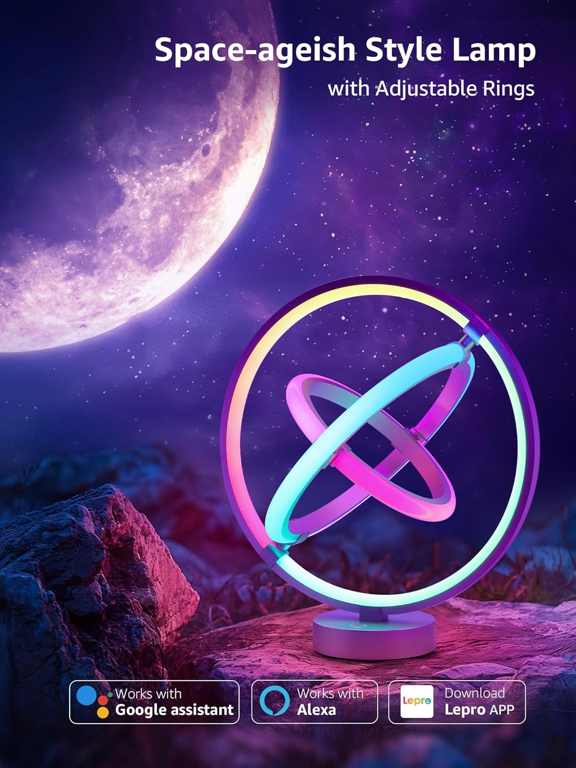 Lepro TB1 AI Smart Table Lamp, RGB+IC Addressable Color Changing Desk Light Alexa Google Home Enable, Music Sync, DIY Endless Scenes, APP Control Cool LED Lamp for Room Decor Ambient Lighting, 2.4 GHz