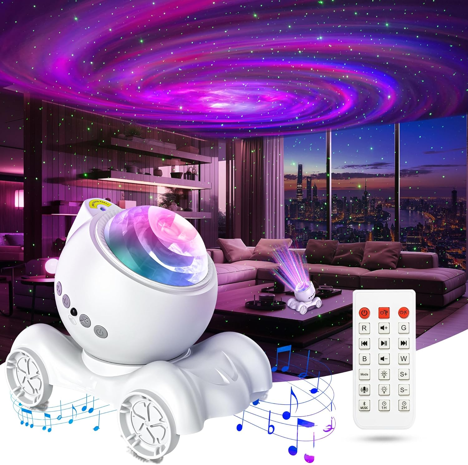 ENOKIK Galaxy Projector, Star Aurora Projector Built-in Bluetooth Speaker, Night Light for Kids Adults, White Noise Light for Home Decor/Relaxation/Party/Music/Gift (White)