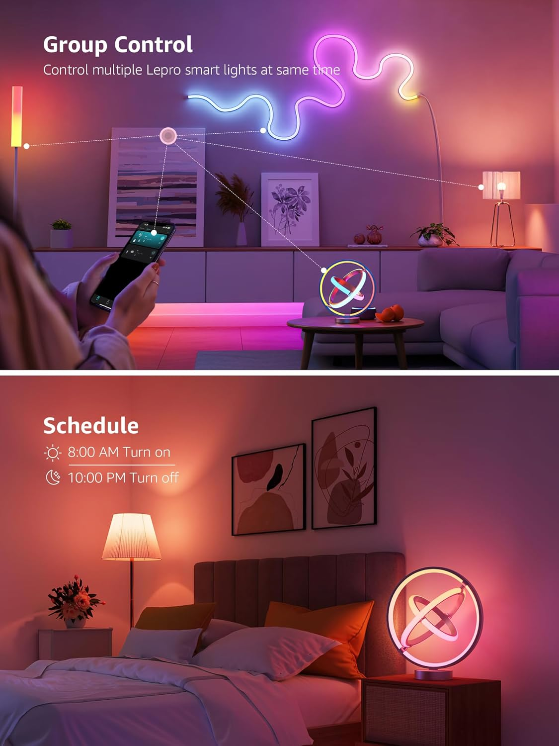 Lepro TB1 AI Smart Table Lamp, RGB+IC Addressable Color Changing Desk Light Alexa Google Home Enable, Music Sync, DIY Endless Scenes, APP Control Cool LED Lamp for Room Decor Ambient Lighting, 2.4 GHz