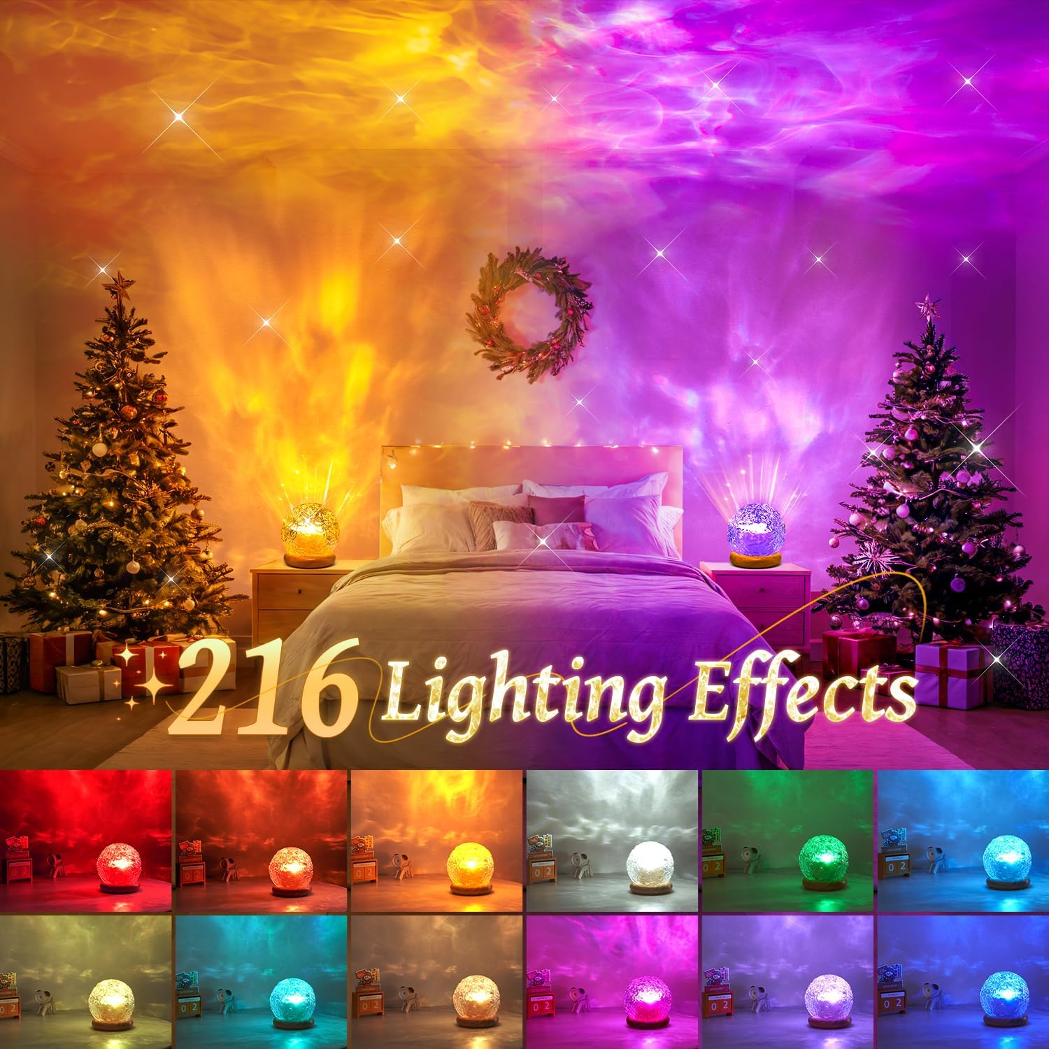 Christmas Gifts Teen Girls Kids Crystal Light Projector, 216 Modes Mood Lighting for Bedroom, Remote & USB Control Room Lights for Bedroom, Ambient Lighting Aesthetic Room Decor for Teen Girls Gifts